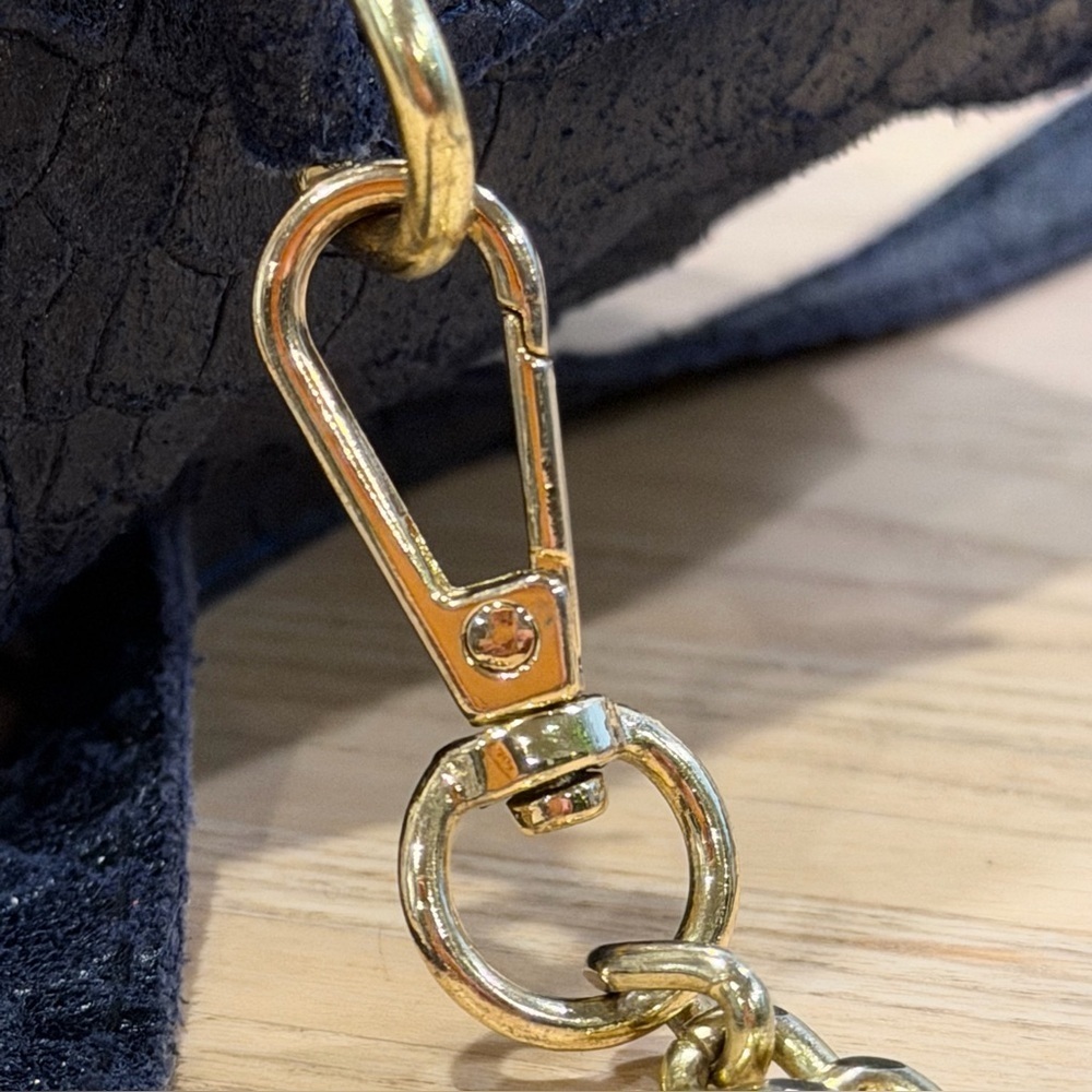 Dark Navy Genuine Leather Crossbody Bag – Python Texture Double-Zip - Picture 9 of 14